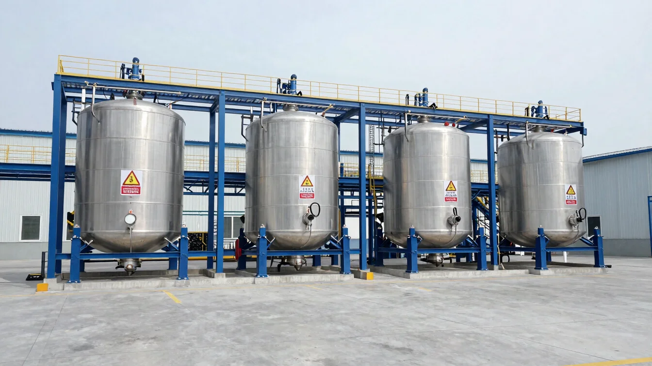 Structured industrial staging area for chemical distribution with clear safety markings